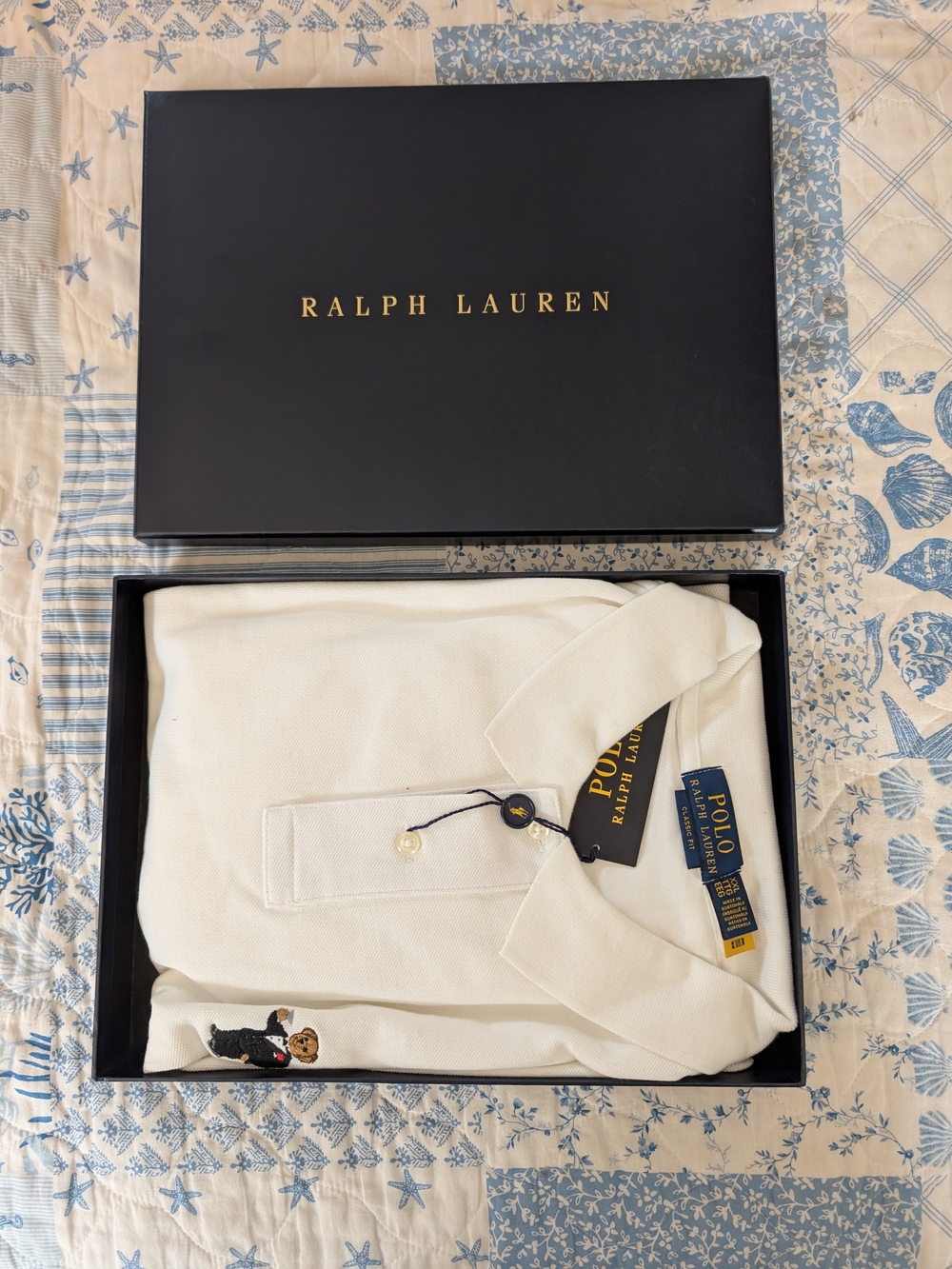 Polo by Ralph Lauren Men’s Cream Short-Sleeve Polo with Bear Embroidery